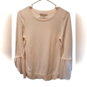 Loft Sweater Womans XS Cream Cotton Bell Sleeves Feminine Business Casual